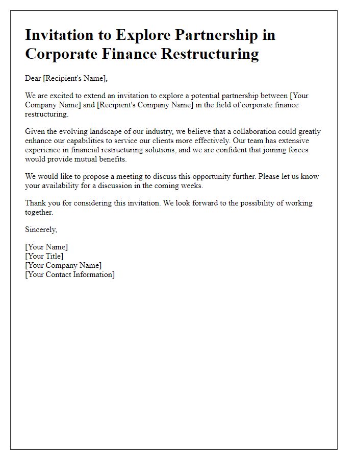 Letter template of corporate finance restructuring partnership invitation