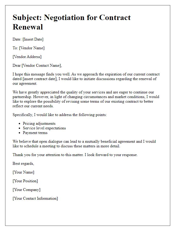 Letter template of negotiation for vendor contract renewal