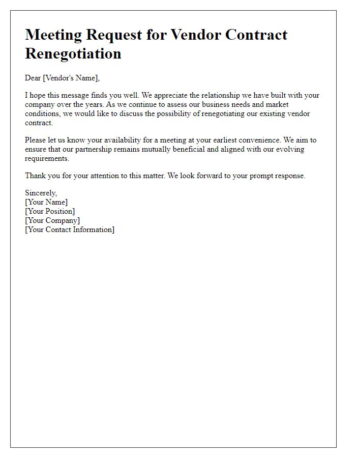 Letter template of vendor contract renegotiation meeting request