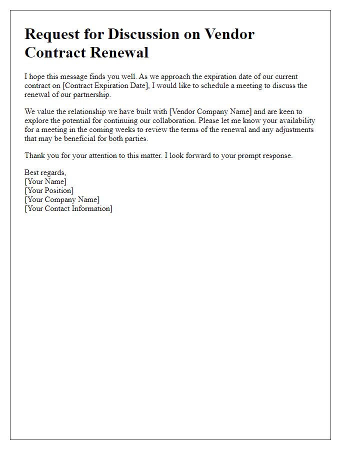 Letter template of vendor contract renewal discussion request