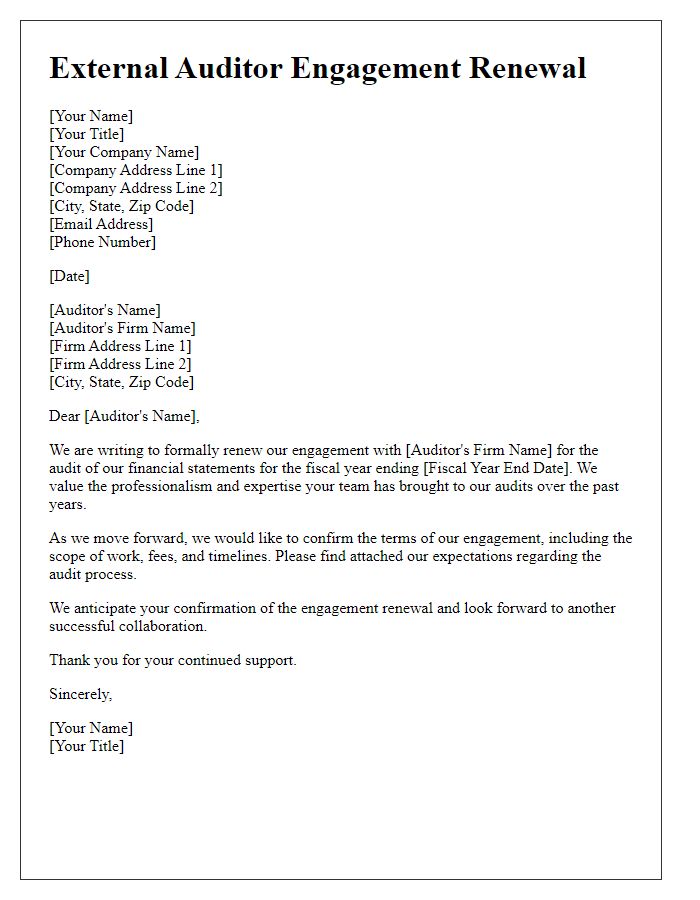 Letter template of external auditor engagement renewal