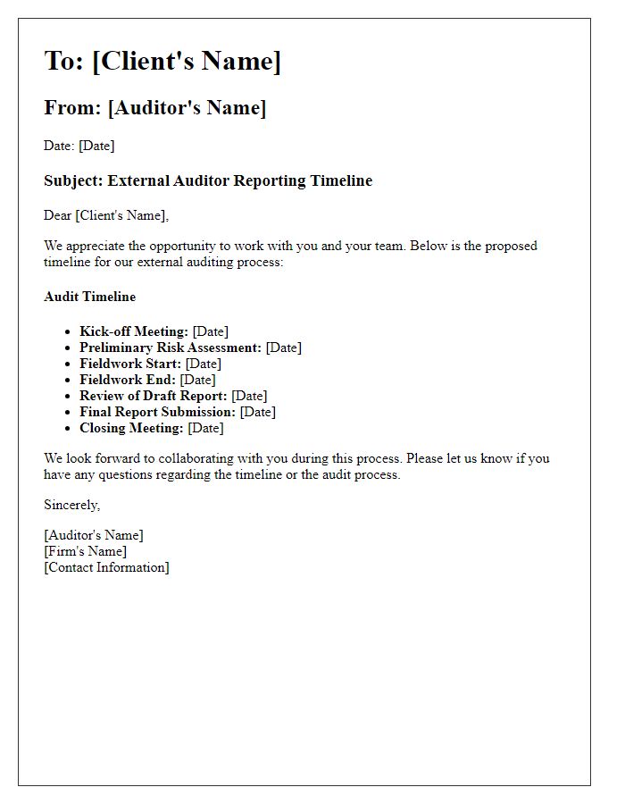 Letter template of external auditor reporting timeline