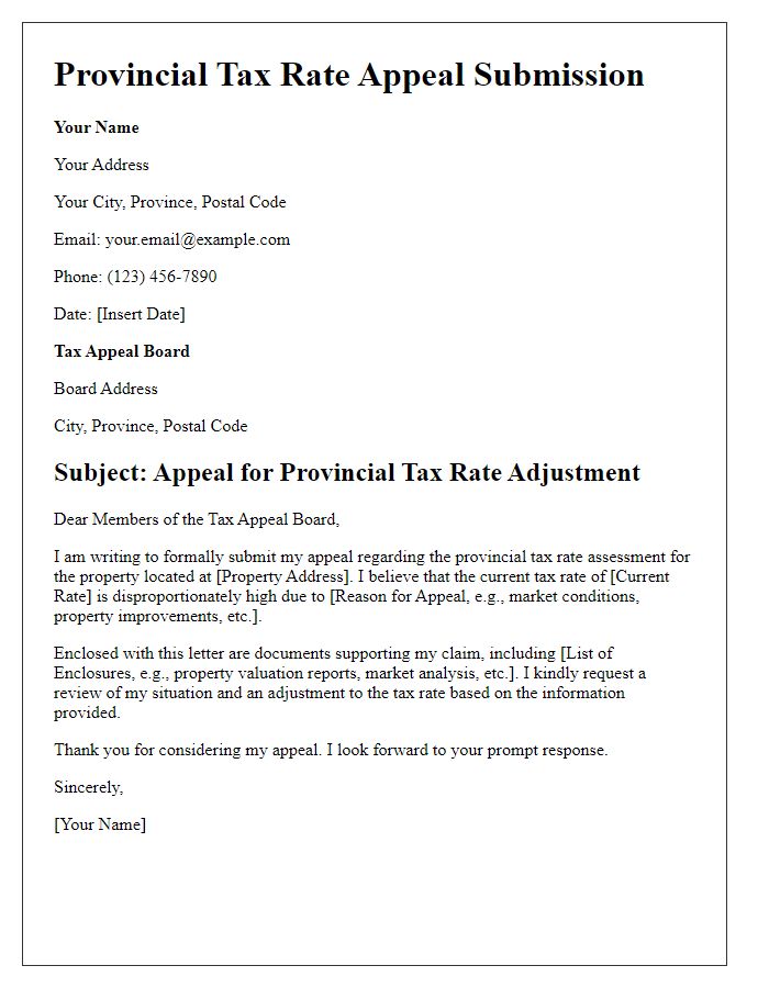 Letter template of provincial tax rate appeal submission