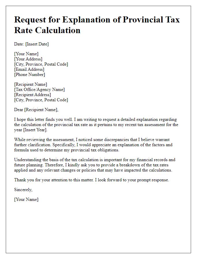 Letter template of provincial tax rate calculation explanation request