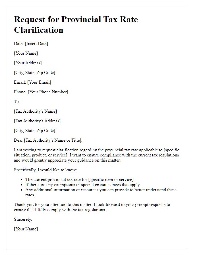 Letter template of provincial tax rate clarification request