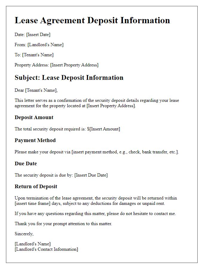 Letter template of lease agreement deposit information