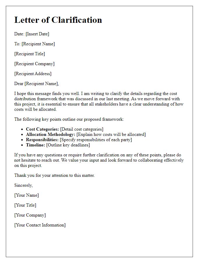 Letter template of clarification on the cost distribution framework