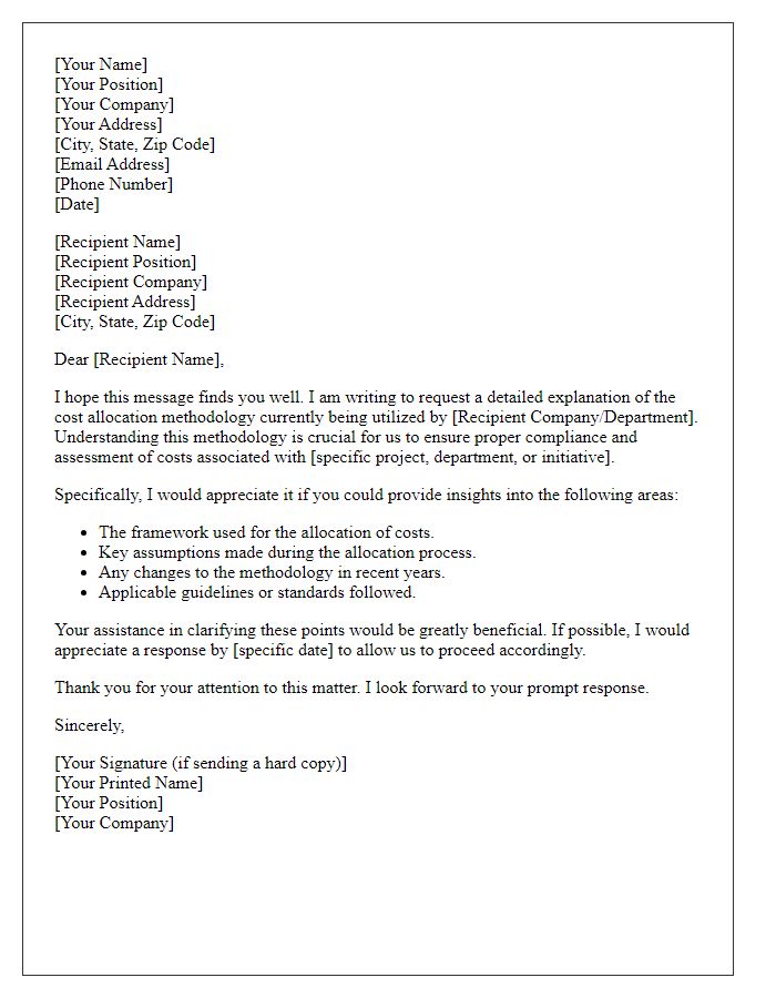 Letter template of explanation request for cost allocation methodology