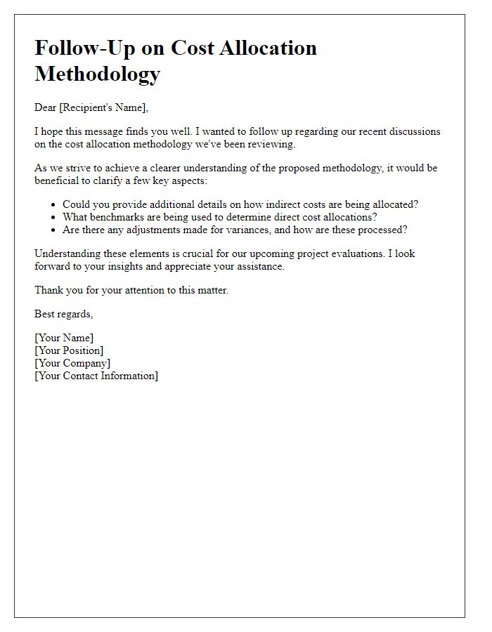 Letter template of follow-up on cost allocation methodology understanding