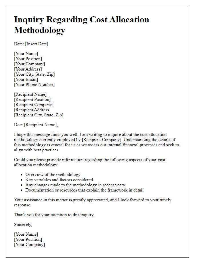 Letter template of inquiry regarding cost allocation methodology details