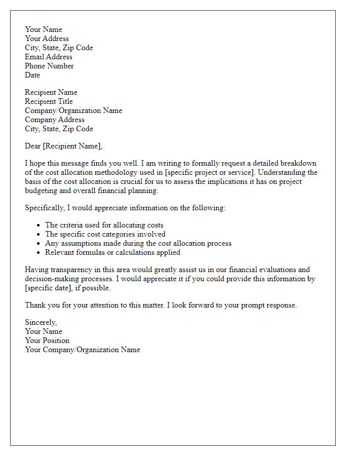 Letter template of request for breakdown of cost allocation methodology