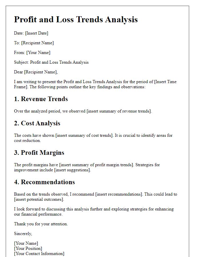 Letter template of Profit and Loss Trends Analysis