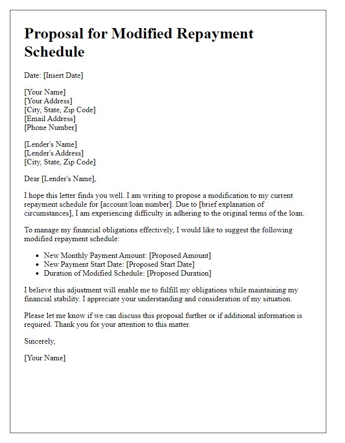 Letter template of proposal for modified repayment schedule.