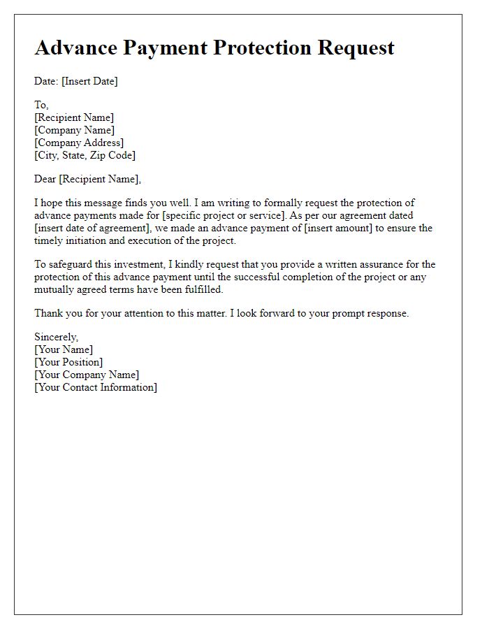 Letter template of advance payment protection request