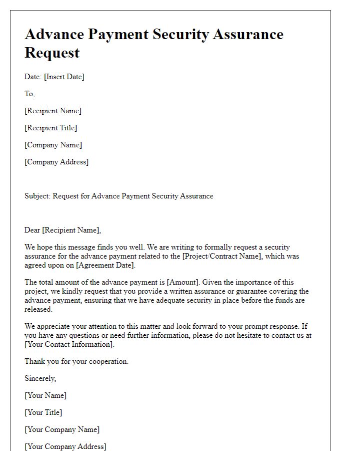 Letter template of advance payment security assurance request