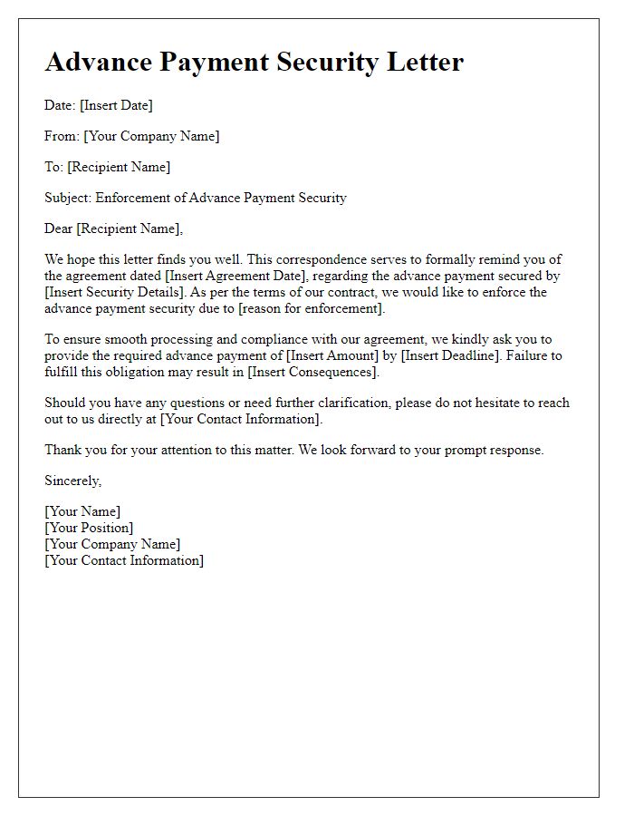 Letter template of enforcing advance payment security