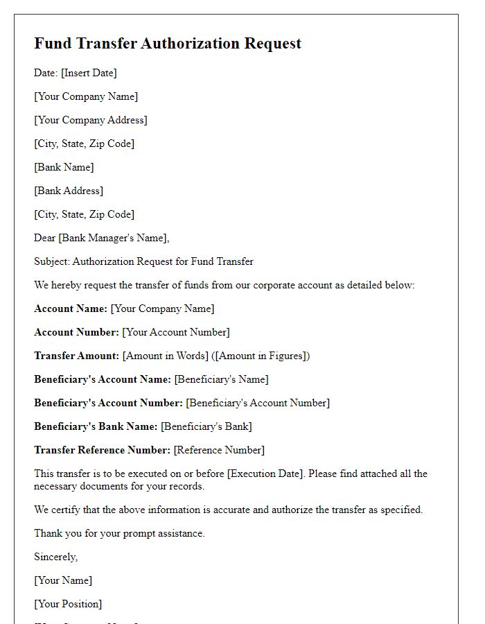 Letter template of fund transfer authorization request for corporate accounts.