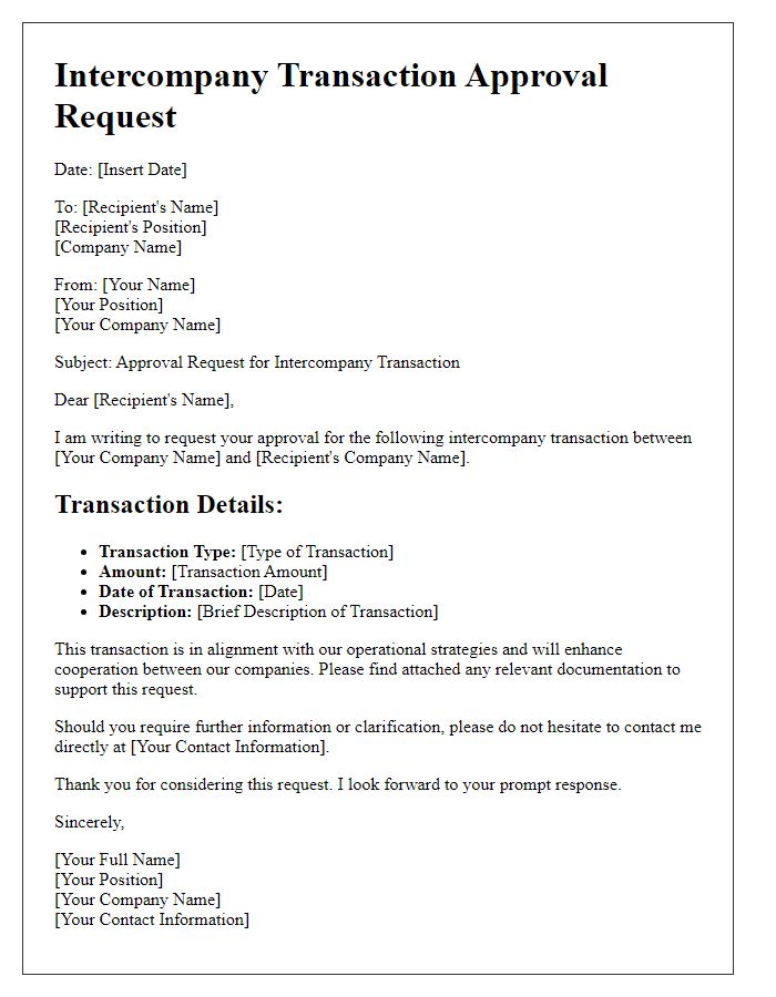 Letter template of intercompany transaction approval request.