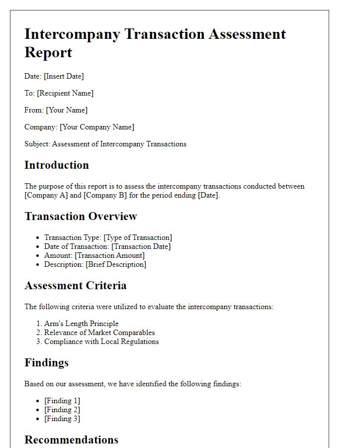 Letter template of intercompany transaction assessment report.