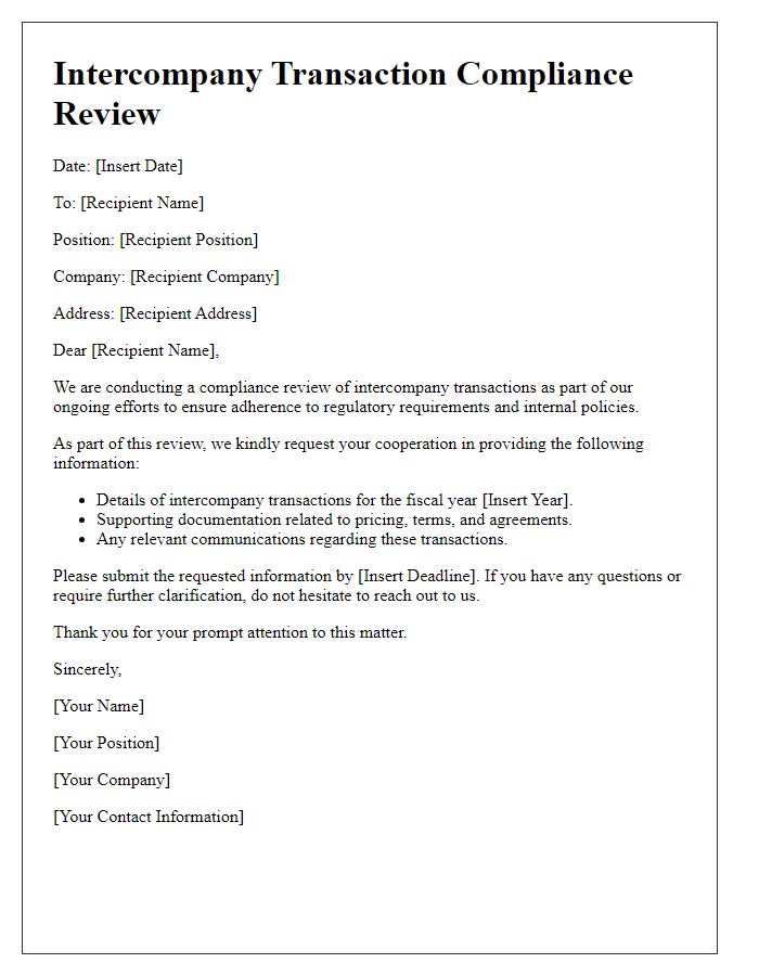 Letter template of intercompany transaction compliance review.