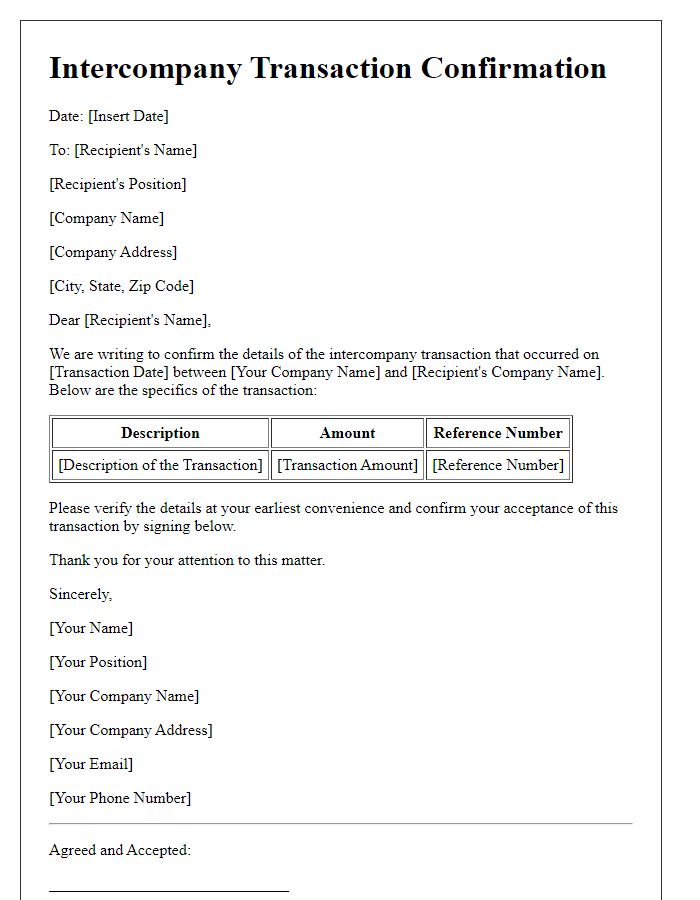 Letter template of intercompany transaction confirmation.