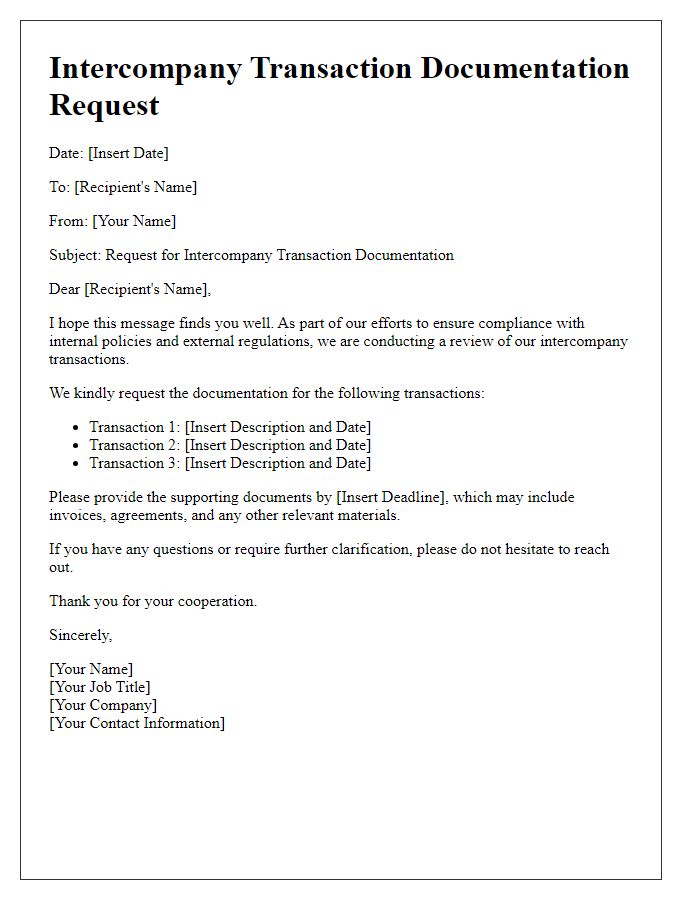 Letter template of intercompany transaction documentation request.