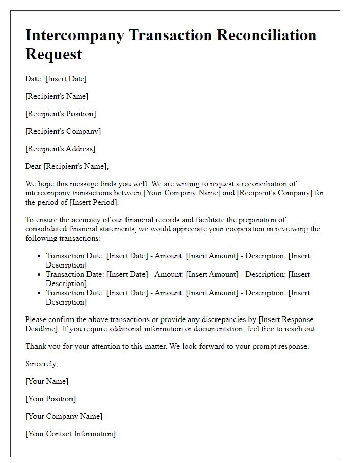 Letter template of intercompany transaction reconciliation request.