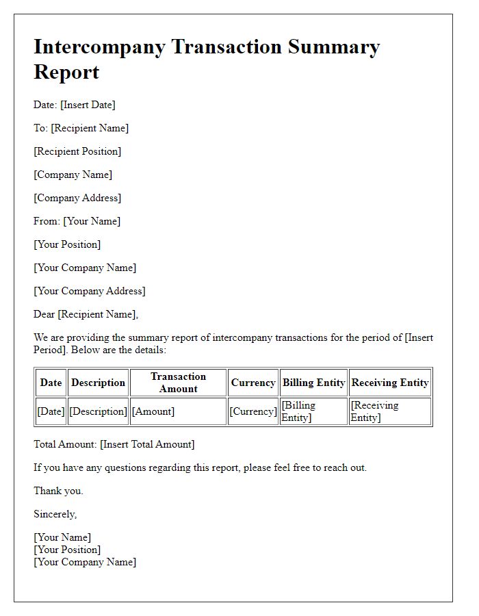 Letter template of intercompany transaction summary report.