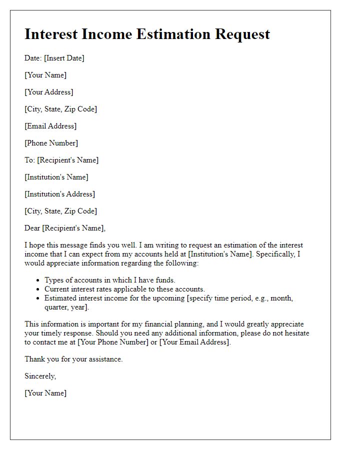 Letter template of interest income estimation request