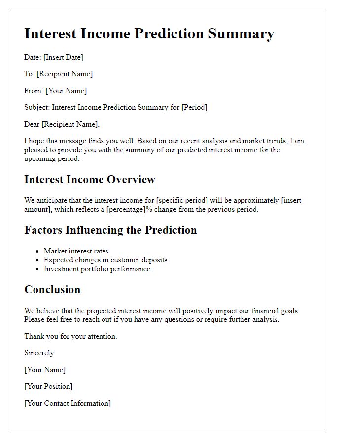 Letter template of interest income prediction summary