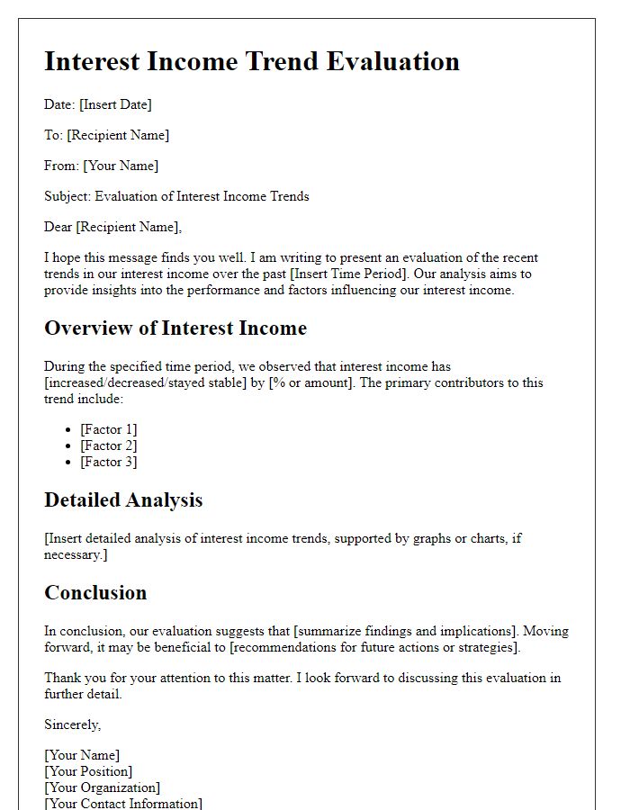 Letter template of interest income trend evaluation