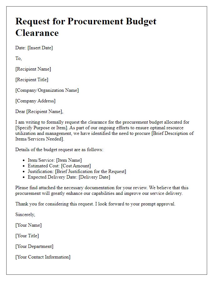 Letter template of request for procurement budget clearance