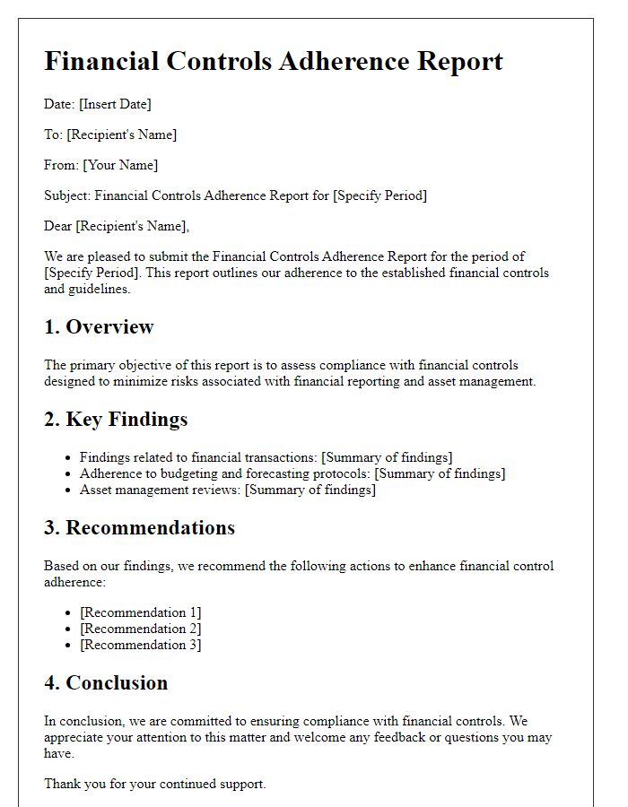 Letter template of financial controls adherence report