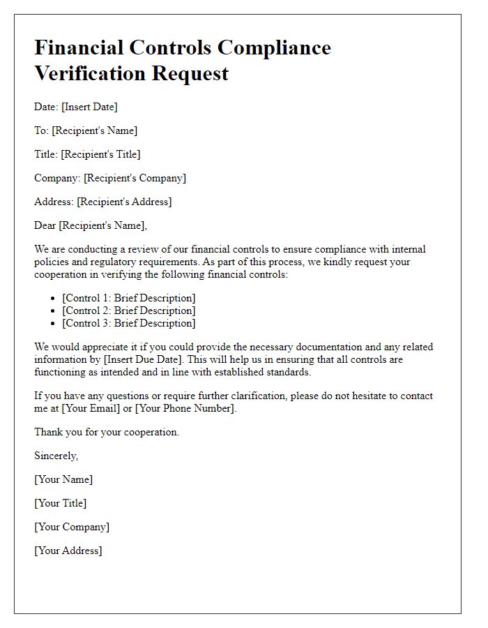 Letter template of financial controls compliance verification request