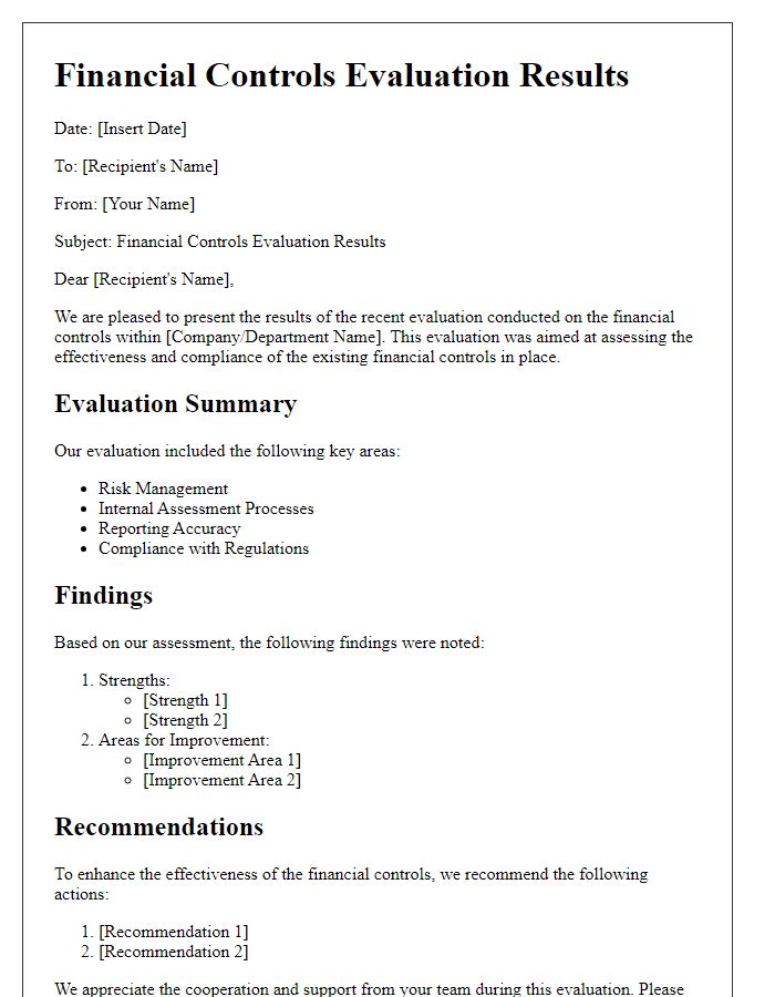 Letter template of financial controls evaluation results