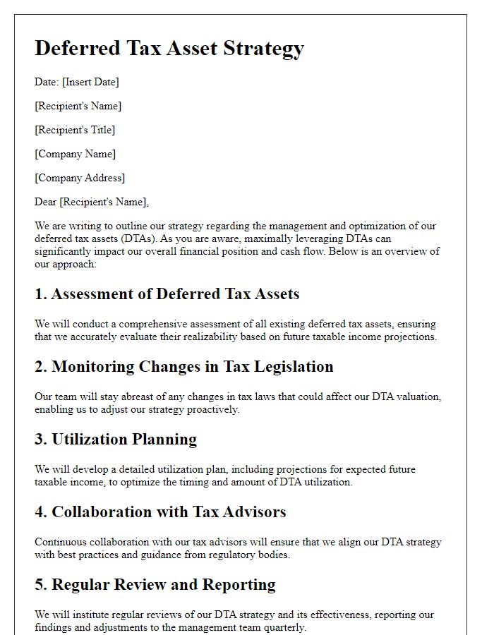 Letter template of deferred tax asset strategy