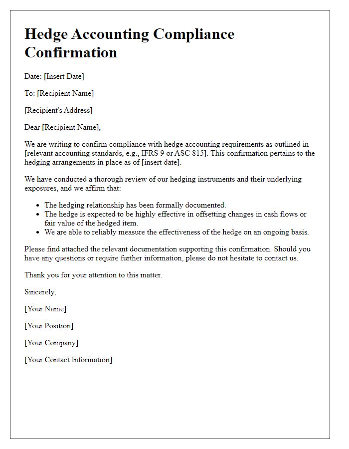 Letter template of hedge accounting compliance confirmation