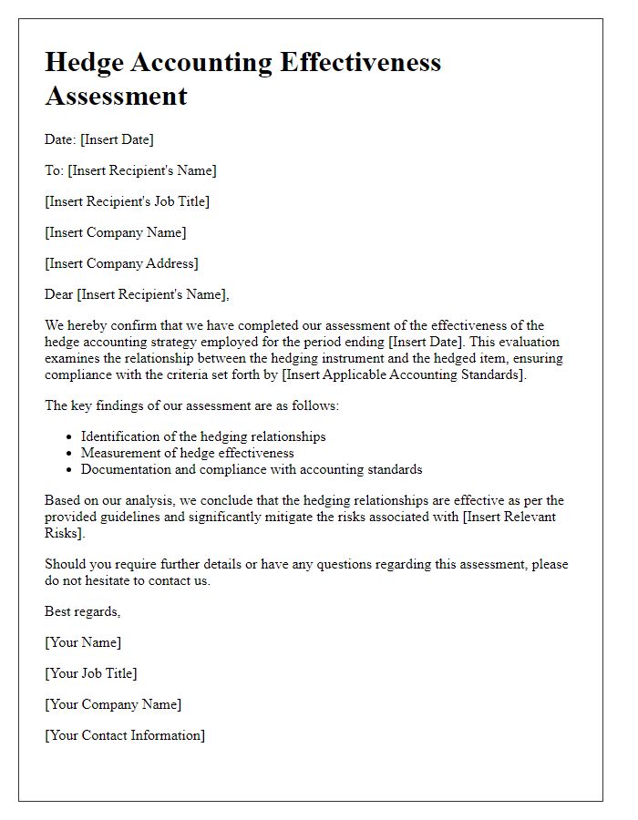 Letter template of hedge accounting effectiveness assessment