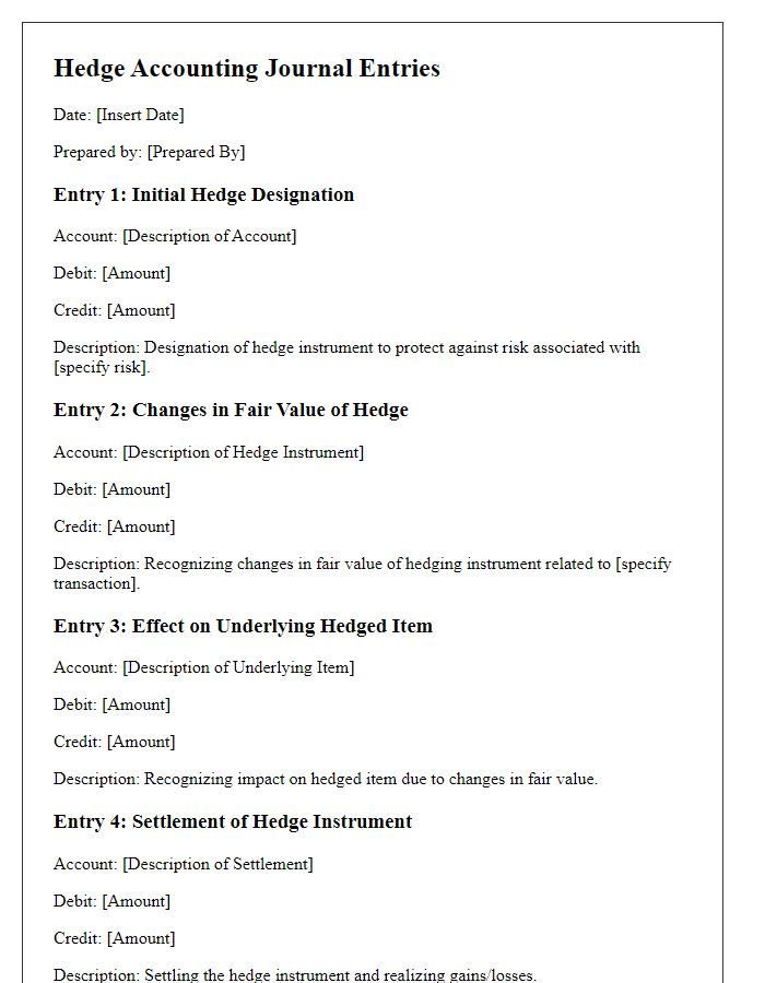 Letter template of hedge accounting journal entries