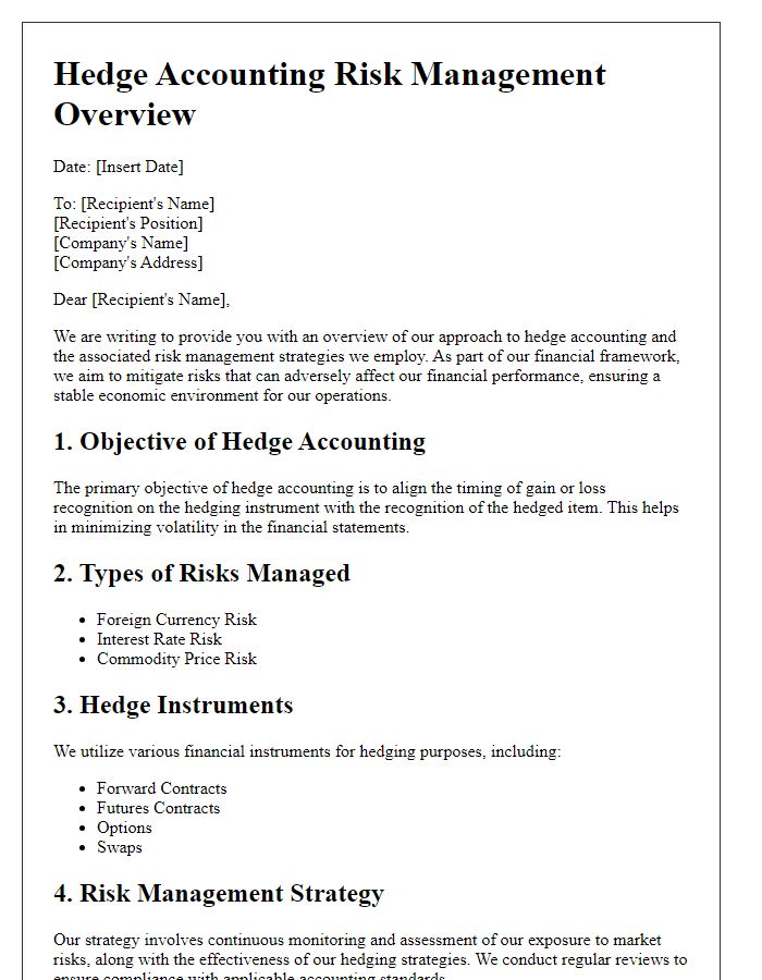 Letter template of hedge accounting risk management overview