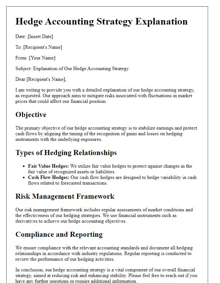 Letter template of hedge accounting strategy explanation