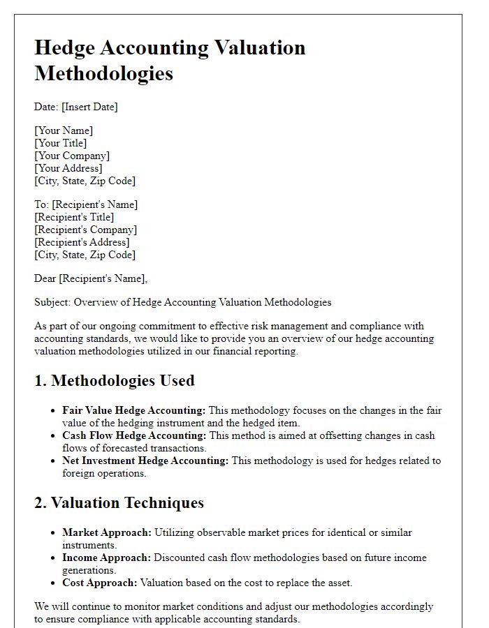 Letter template of hedge accounting valuation methodologies