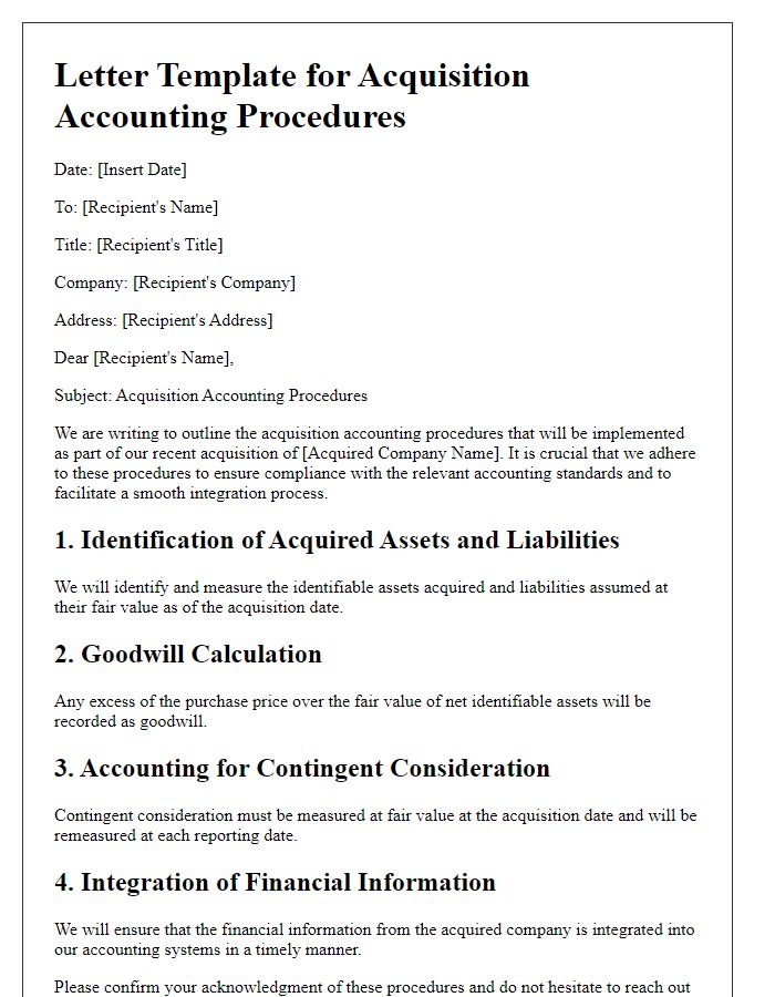 Letter template of acquisition accounting procedures