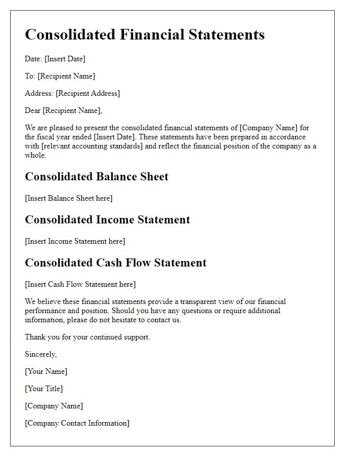 Letter template of consolidated financial statements