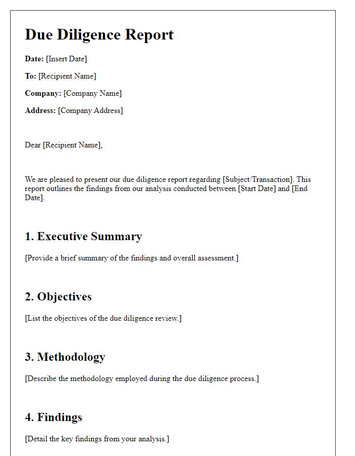 Letter template of due diligence report