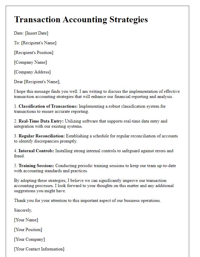 Letter template of transaction accounting strategies