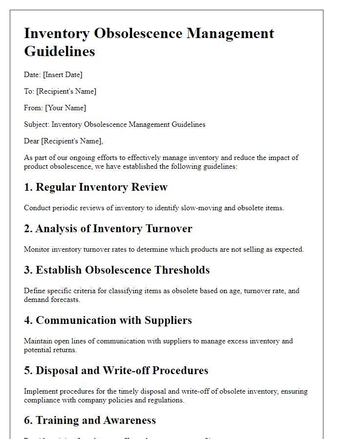 Letter template of inventory obsolescence management guidelines