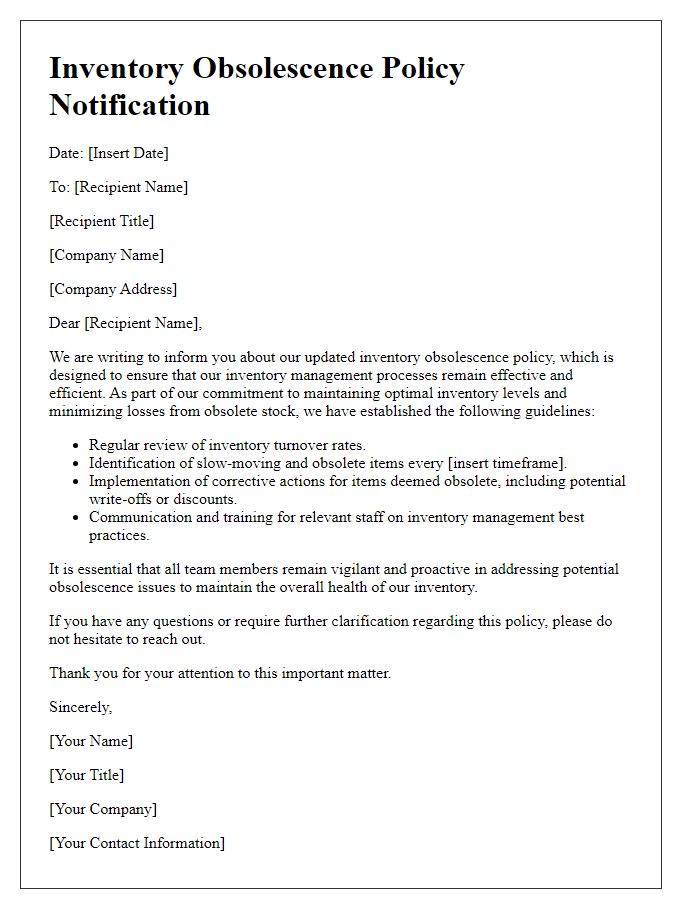 Letter template of inventory obsolescence policy notification