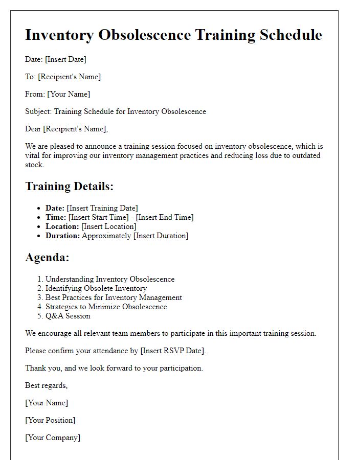 Letter template of inventory obsolescence training schedule