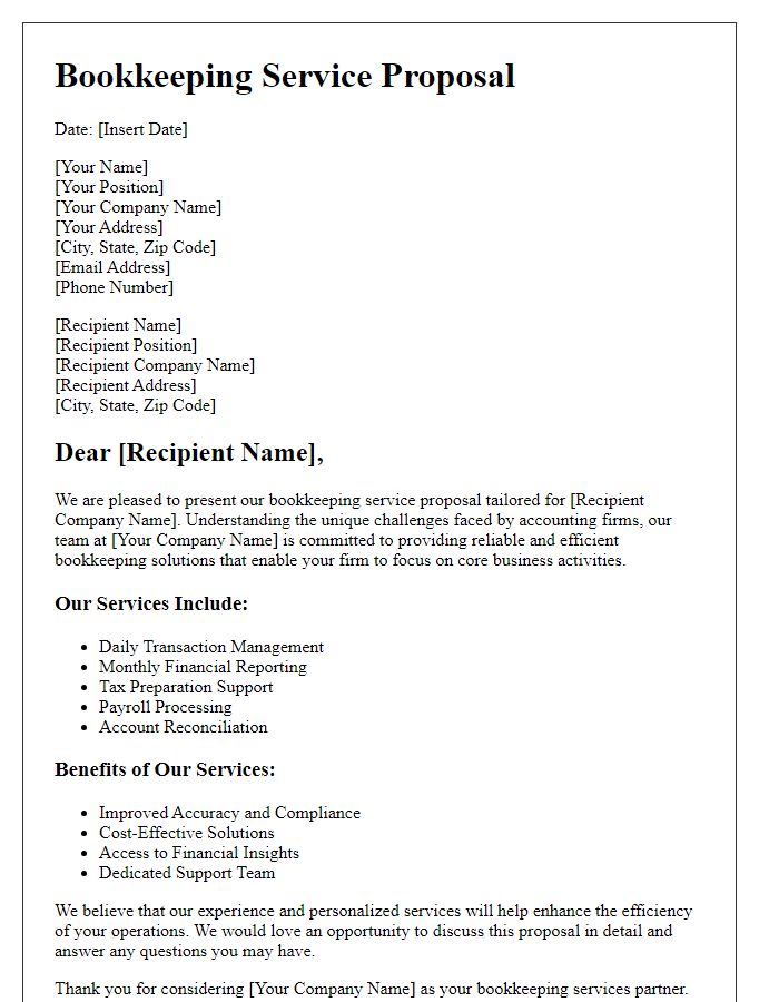 Letter template of bookkeeping service proposal for accounting firms